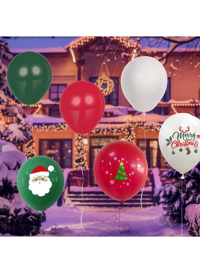 Biapian Chirstmas Balloons, 12 Inch Green Red White Merry Chirstmas Printed Balloons Merry Chirstmas Tree Santa For Chirstmas Party Decorations Celebration Party Balloons With Ribbon - Image 5