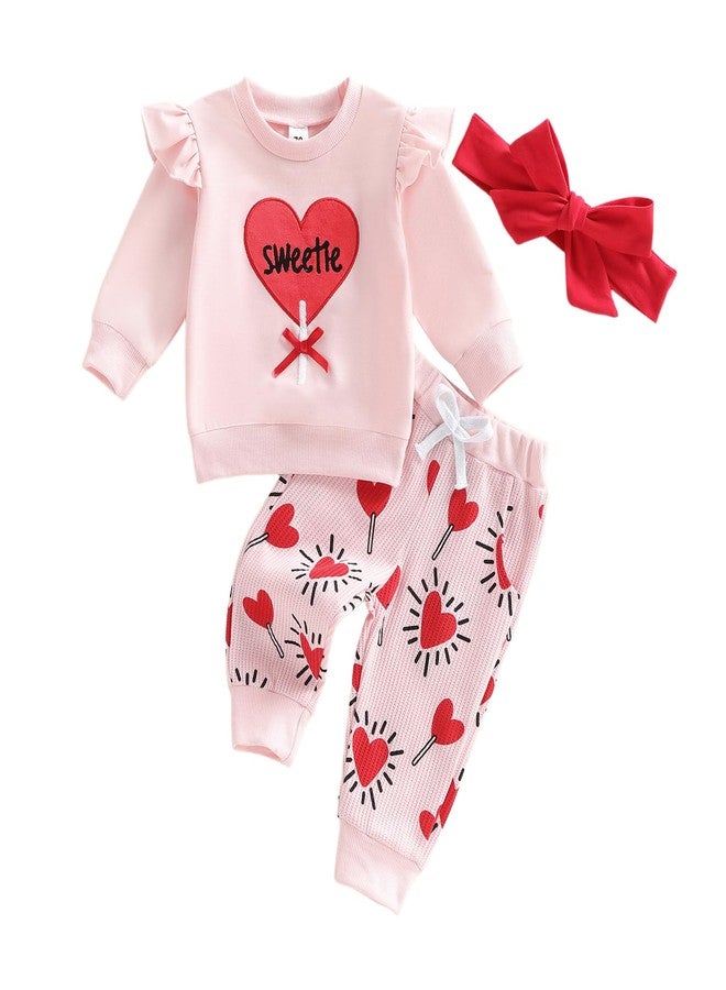 YINGISFITM Baby Girl Valentines Outfit Toddler Girls Valentines Shirt Sweatshirt Sweets Pants Spring Clothes Set (Sweetie heart, 6-12 Months) - Image 1