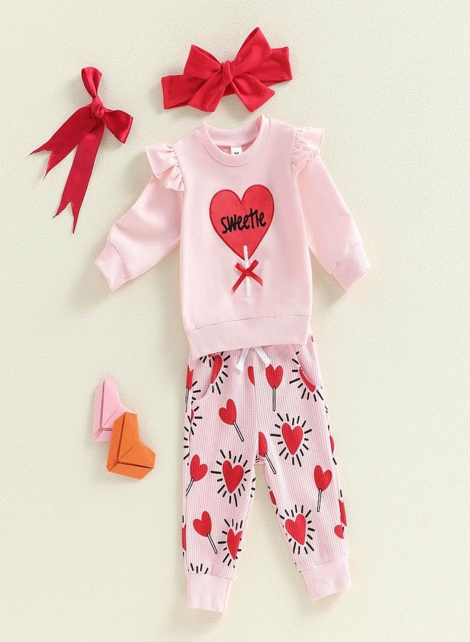 YINGISFITM Baby Girl Valentines Outfit Toddler Girls Valentines Shirt Sweatshirt Sweets Pants Spring Clothes Set (Sweetie heart, 6-12 Months) - Image 2