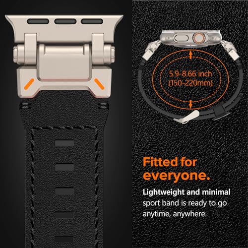 KADES Top Grain Genuine Leather Band for Apple Watch Ultra 321 49mm Men Metal Connectors for Apple Watch Series 1110SE3987SE2654SE321 46mm 45mm 44mm 42mm TitaniumBlack - Image 3