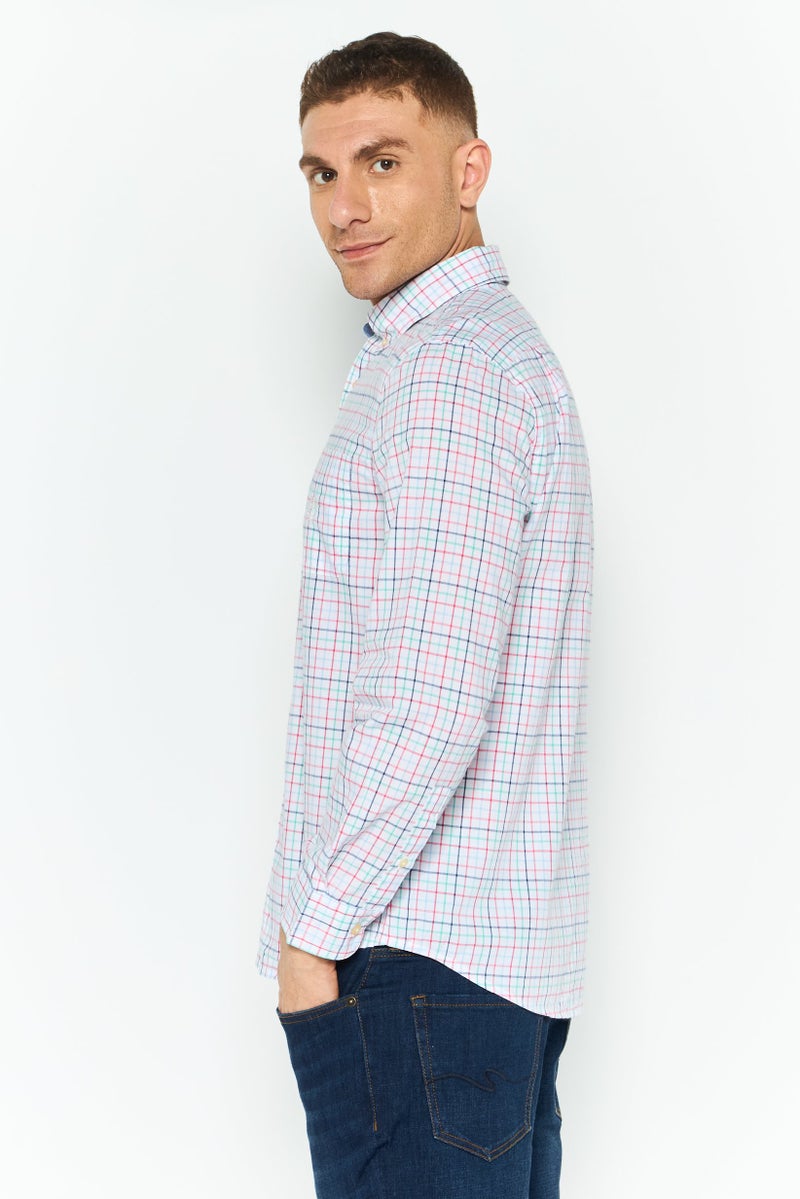 Chaps Men Regular Fit Plaid Long Sleeve Casual Shirt, Red/ White Combo - Image 3