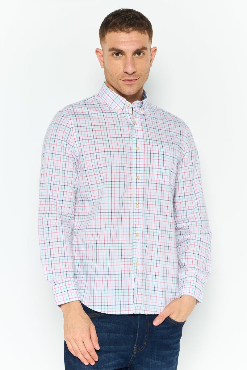 Chaps Men Regular Fit Plaid Long Sleeve Casual Shirt, Red/ White Combo - Image 1