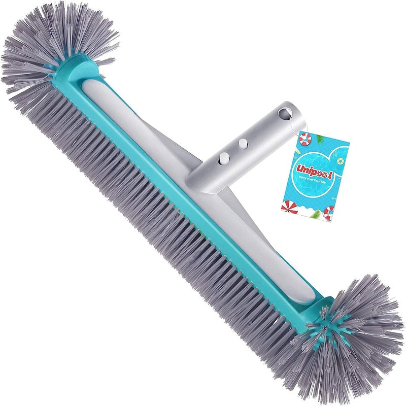 Unipool Swimming Pool Brush Head with Round Endsï¼Œ17.5" Heavy Duty Aluminum Back Head for Cleans Walls, Tiles & Floors, 7 Rows Premium Nylon Bristles with EZ Clips (Blue Grey) - Image 1
