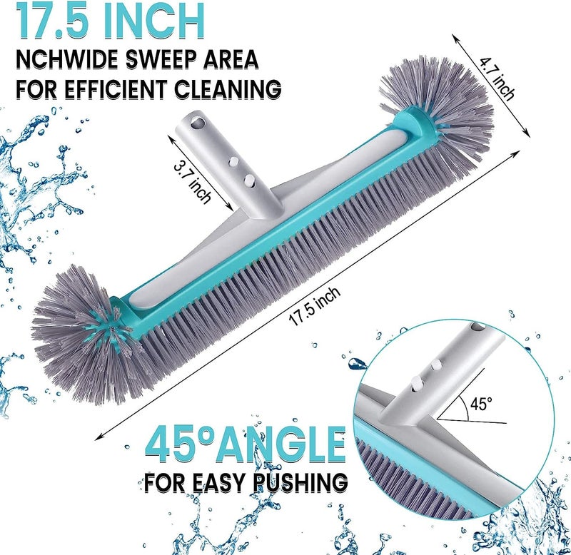Unipool Swimming Pool Brush Head with Round Endsï¼Œ17.5" Heavy Duty Aluminum Back Head for Cleans Walls, Tiles & Floors, 7 Rows Premium Nylon Bristles with EZ Clips (Blue Grey) - Image 2