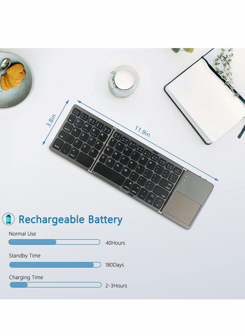 Foldable Bluetooth Keyboard, Wireless Keyboard with Touchpad
