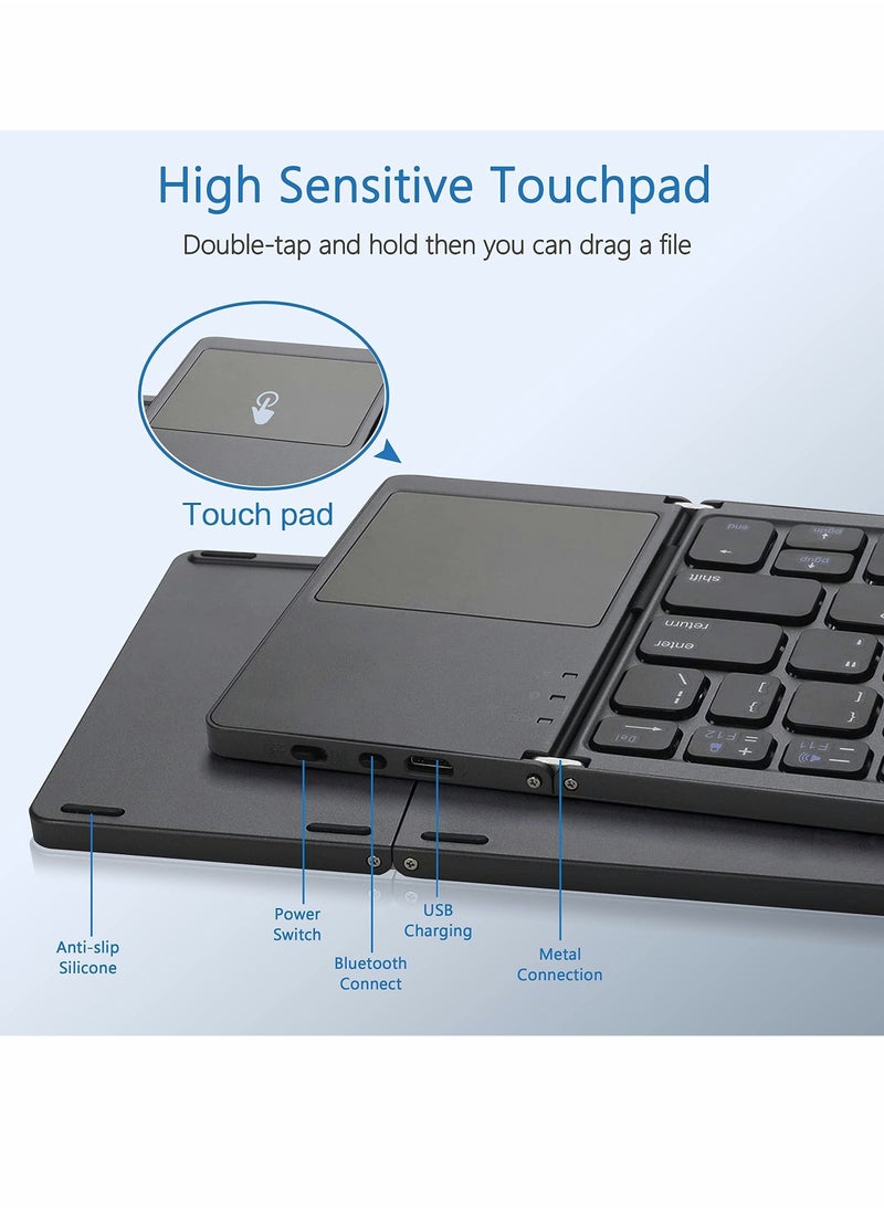 Foldable Bluetooth Keyboard, Wireless Keyboard with Touchpad