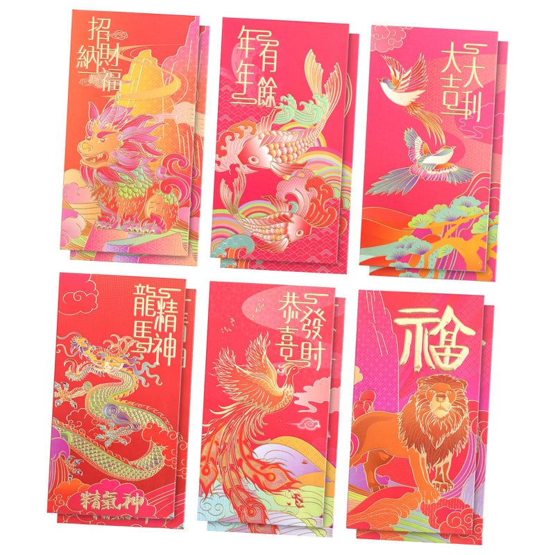 12pcs Chinese New Year Red Envelopes Lucky Money Pockets with Festive Patterns for Wedding Birthday Celebration - Image 2