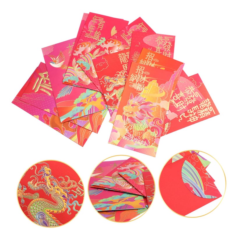 12pcs Chinese New Year Red Envelopes Lucky Money Pockets with Festive Patterns for Wedding Birthday Celebration - Image 3