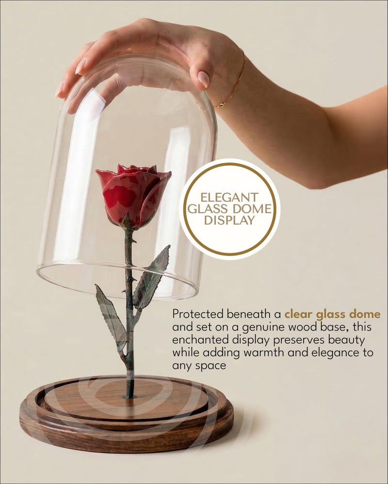 Forever Rose Enchanted Rose in Glass Dome, Real Red Preserved Rose with Copper Stem & Wood Base, Beauty & the Beast Inspired Romantic Gift for Her Valentine's, Anniversary, Wedding & Mother's Day - Image 4