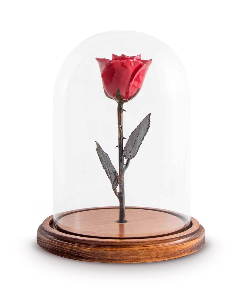 Forever Rose Enchanted Rose in Glass Dome, Real Red Preserved Rose with Copper Stem & Wood Base, Beauty & the Beast Inspired Romantic Gift for Her Valentine's, Anniversary, Wedding & Mother's Day - Image 1