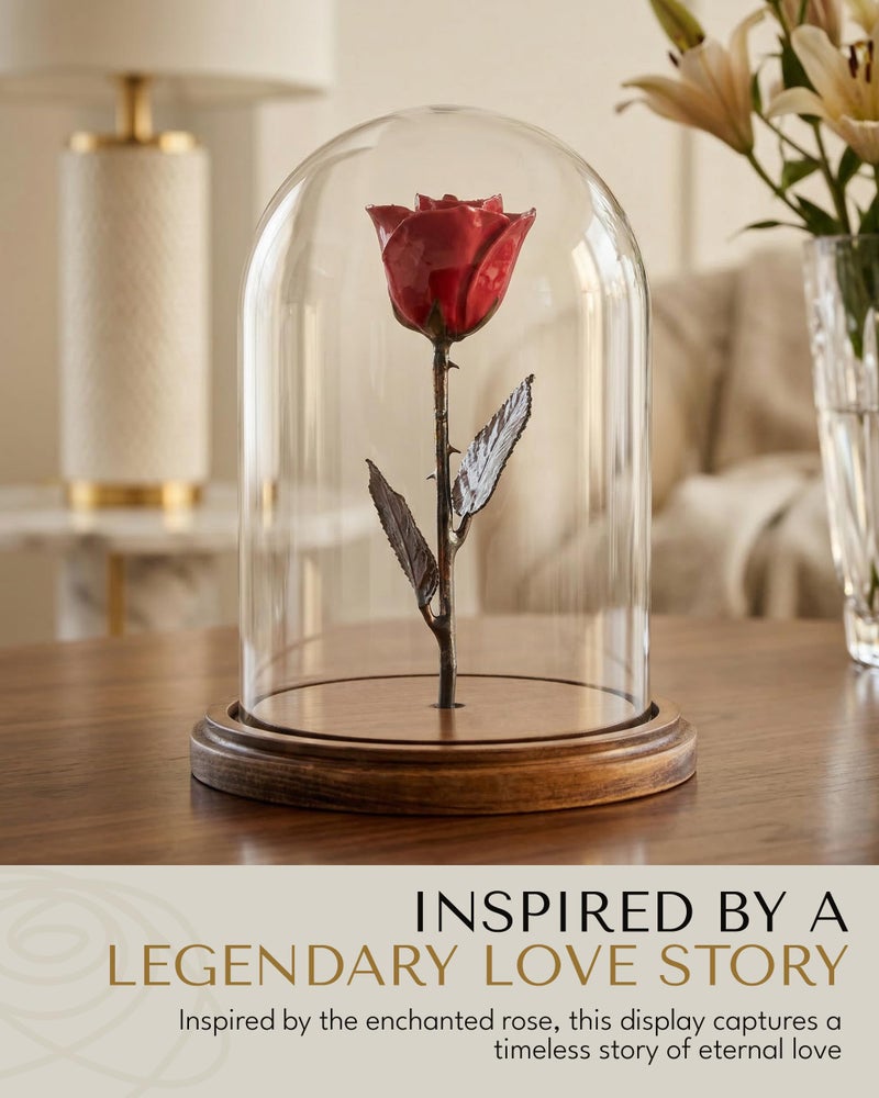 Forever Rose Enchanted Rose in Glass Dome, Real Red Preserved Rose with Copper Stem & Wood Base, Beauty & the Beast Inspired Romantic Gift for Her Valentine's, Anniversary, Wedding & Mother's Day - Image 3