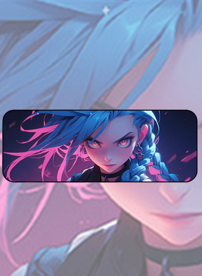 LOL Jinx Mouse Pad 800MM*300MM*4MM Full Desk  LOL Jinx Mousepad Extended Large Non-Slip Rubber Base Waterproof Big Keyboard Mat with Stitched Edges for Gaming and Office - Image 1