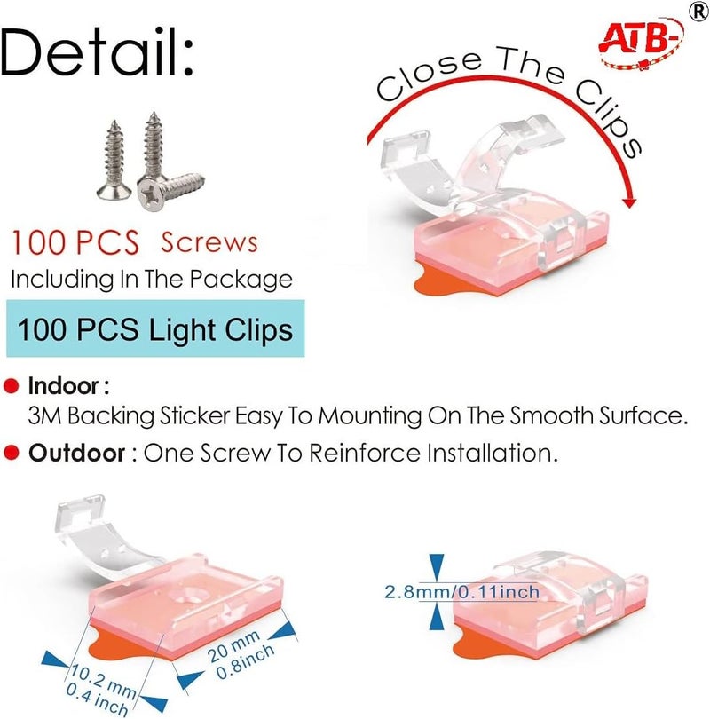 ATB - LED Strip Light Self-Adhesive Mounting Brackets and Clips,LED Strip Light Holder 100pcs (101) - Image 2