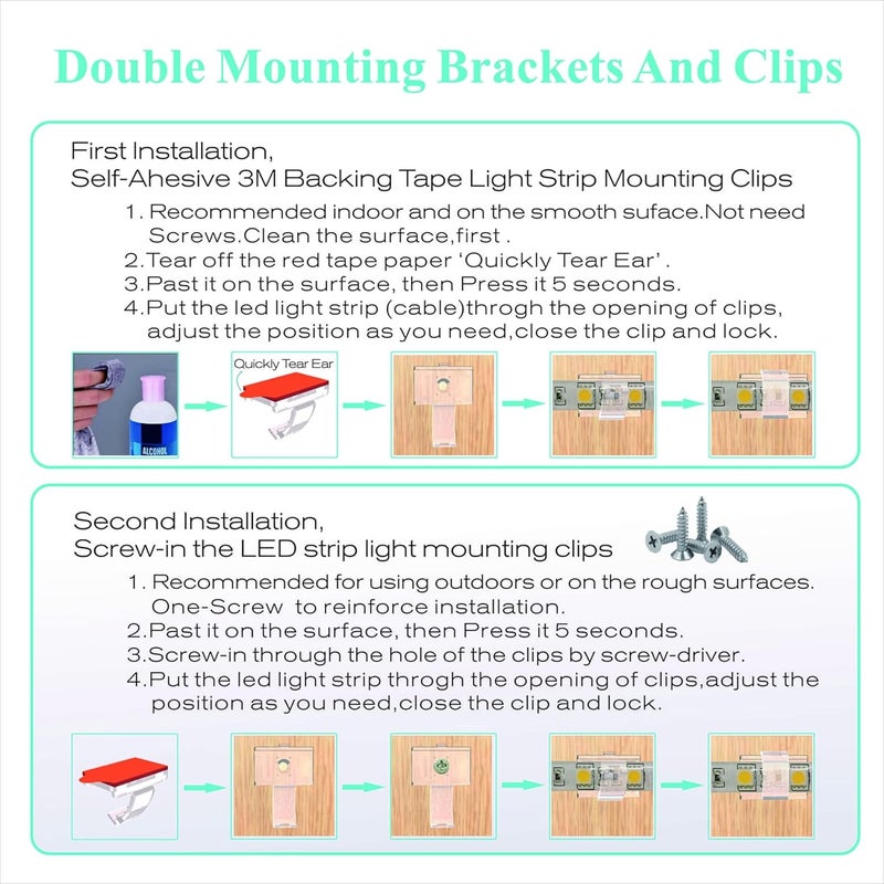 ATB - LED Strip Light Self-Adhesive Mounting Brackets and Clips,LED Strip Light Holder 100pcs (101) - Image 3