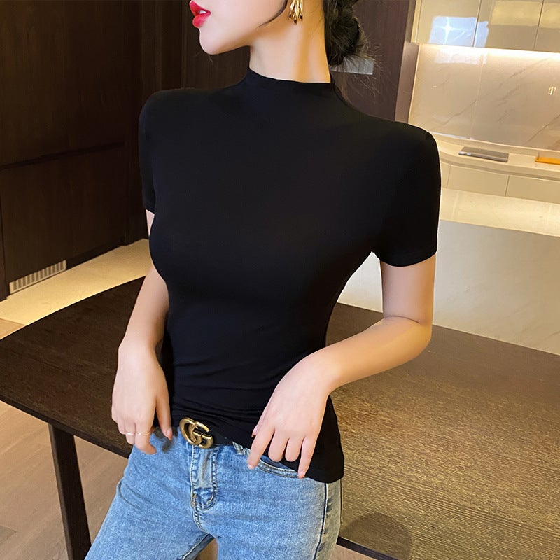 Real S Modal Half High Collar Short Sleeve T-Shirt A Generation Of New Summer Ice Feeling Slim Tr028 - Image 2