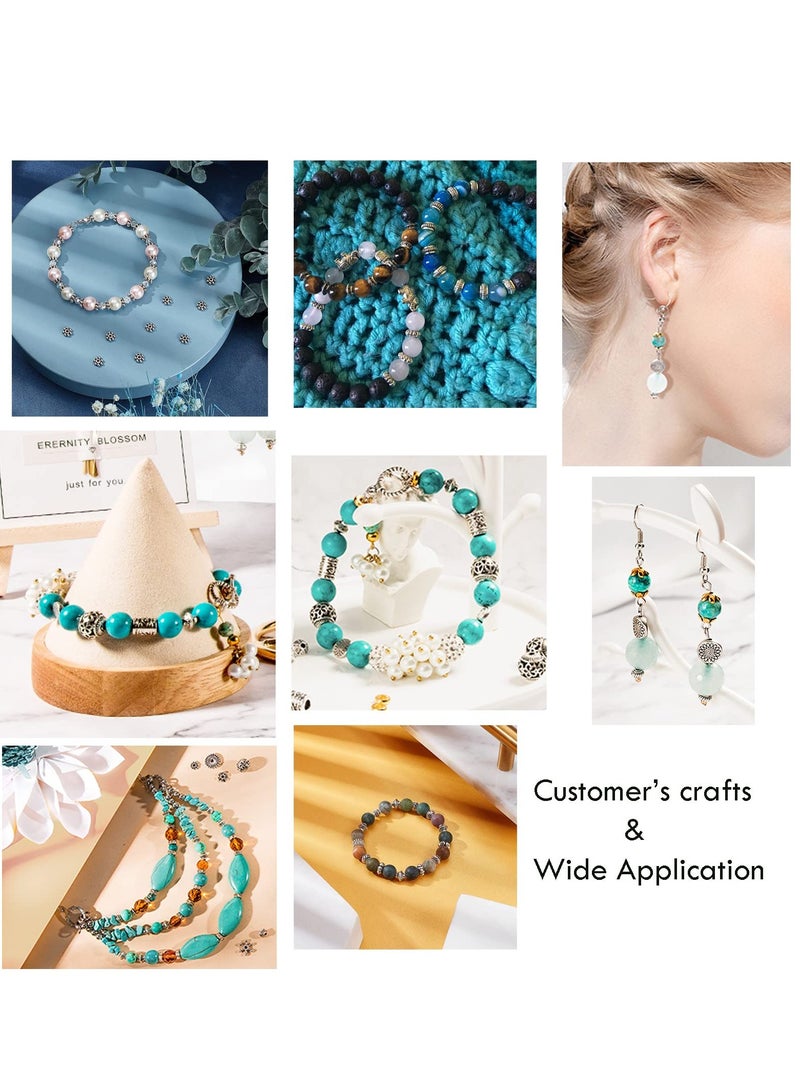 300pcs Antique Silver Spacer Beads for Jewelry Making, 6 Styles of Metal Alloy Tube Spacers, Flower Flat Rondelle, Small Loose Beads for Bracelets Necklaces Earrings Supplies - Image 2