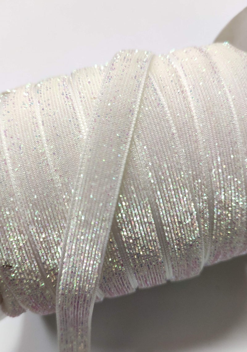 OMX Roll of Sparkle Glitter Ribbon Patti Lace (32 Meters) (Border) with 1cm (10mm) Width, Saree Border, Party Decoration, Craftwork (White with Rainbow Sparkle) - Image 5