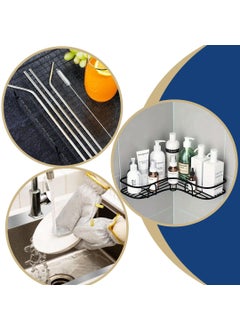 Schmieden Fabricators Schmieden Fabricators Self Adhesive Corner Shelf Straw and Steel Wire Cleaning Gloves Combo bathroom organiser bathroom storge cleaning gloves combo 