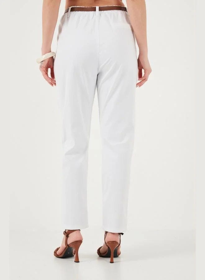Lela  Lela Stretch Cotton Regular Fit High Waist Straight Leg Short Trousers with Belt for Women PANTS 668YP5335 for Women | Best Price UAE