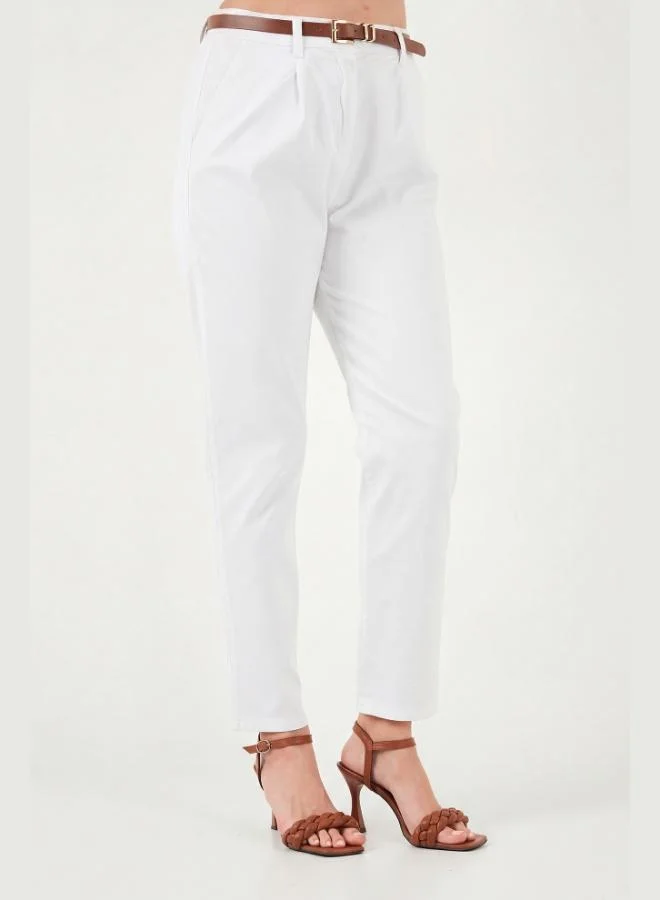 Lela  Lela Stretch Cotton Regular Fit High Waist Straight Leg Short Trousers with Belt for Women PANTS 668YP5335 for Women | Best Price UAE