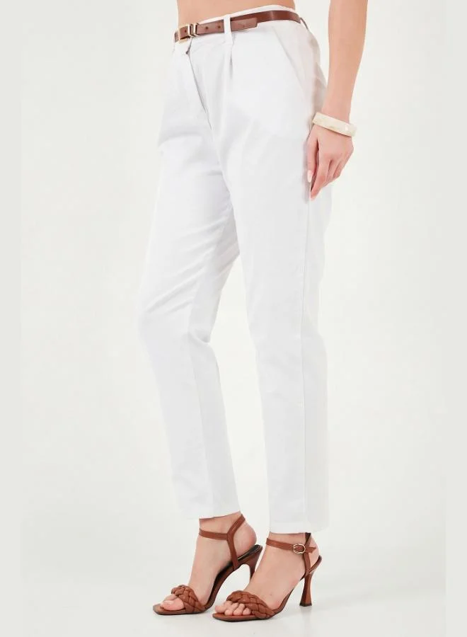 Lela  Lela Stretch Cotton Regular Fit High Waist Straight Leg Short Trousers with Belt for Women PANTS 668YP5335 for Women | Best Price UAE