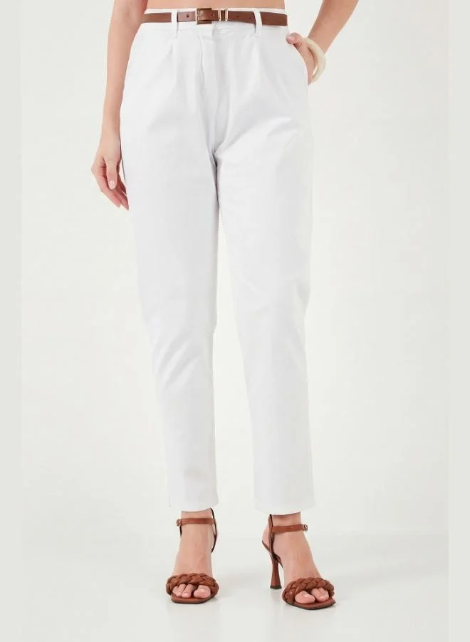Lela  Lela Stretch Cotton Regular Fit High Waist Straight Leg Short Trousers with Belt for Women PANTS 668YP5335 for Women | Best Price UAE