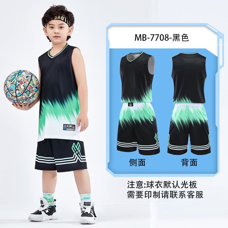 Generic Childrens basketball clothes boys suit quick-drying breathable competition training clothes girls summer competition clothes suit 7708 black light board 