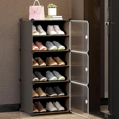 AYSIS 6 Shelf DIY Shoe Rack Box Organizer ^ Multi-Purpose Plastic Shoe Rack for Home, PP Plastic Home Rack with Door for Entryway, Chappal Slipper Shoe Stand【Grey, 6-Shelf-3-Door】 - Image 1