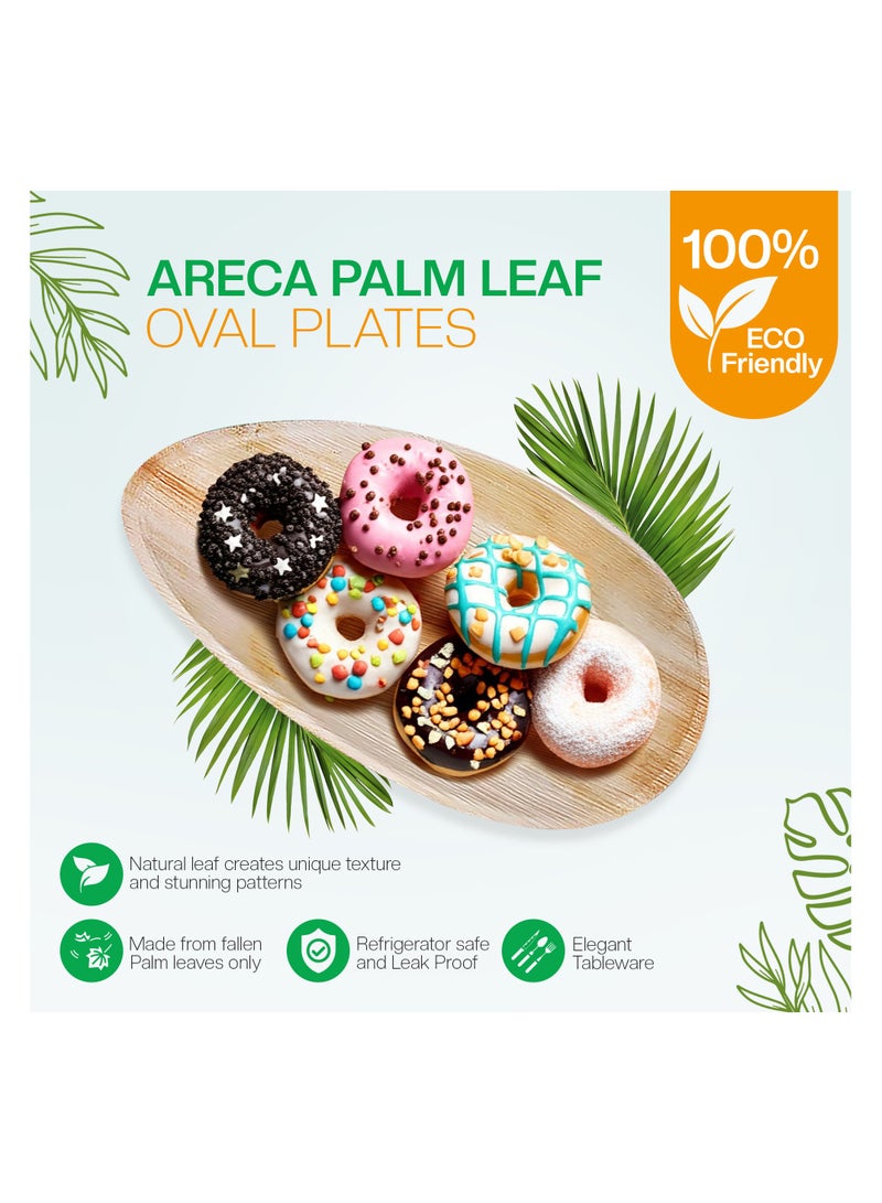 EcoEdge 8 Inch Oval Areca Palm Leaf Disposable Plates (Pack of 10) | Chemical Free, Natural, Eco Friendly, Organic, Biodegradable, Compostable | Heavy Duty, Rustic Texture | 100% Plant Based - Image 2