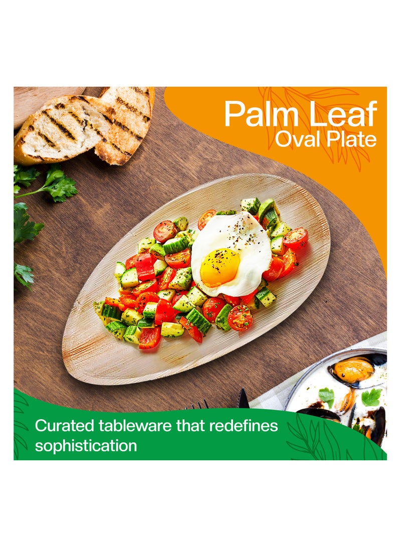 EcoEdge 8 Inch Oval Areca Palm Leaf Disposable Plates (Pack of 10) | Chemical Free, Natural, Eco Friendly, Organic, Biodegradable, Compostable | Heavy Duty, Rustic Texture | 100% Plant Based - Image 3