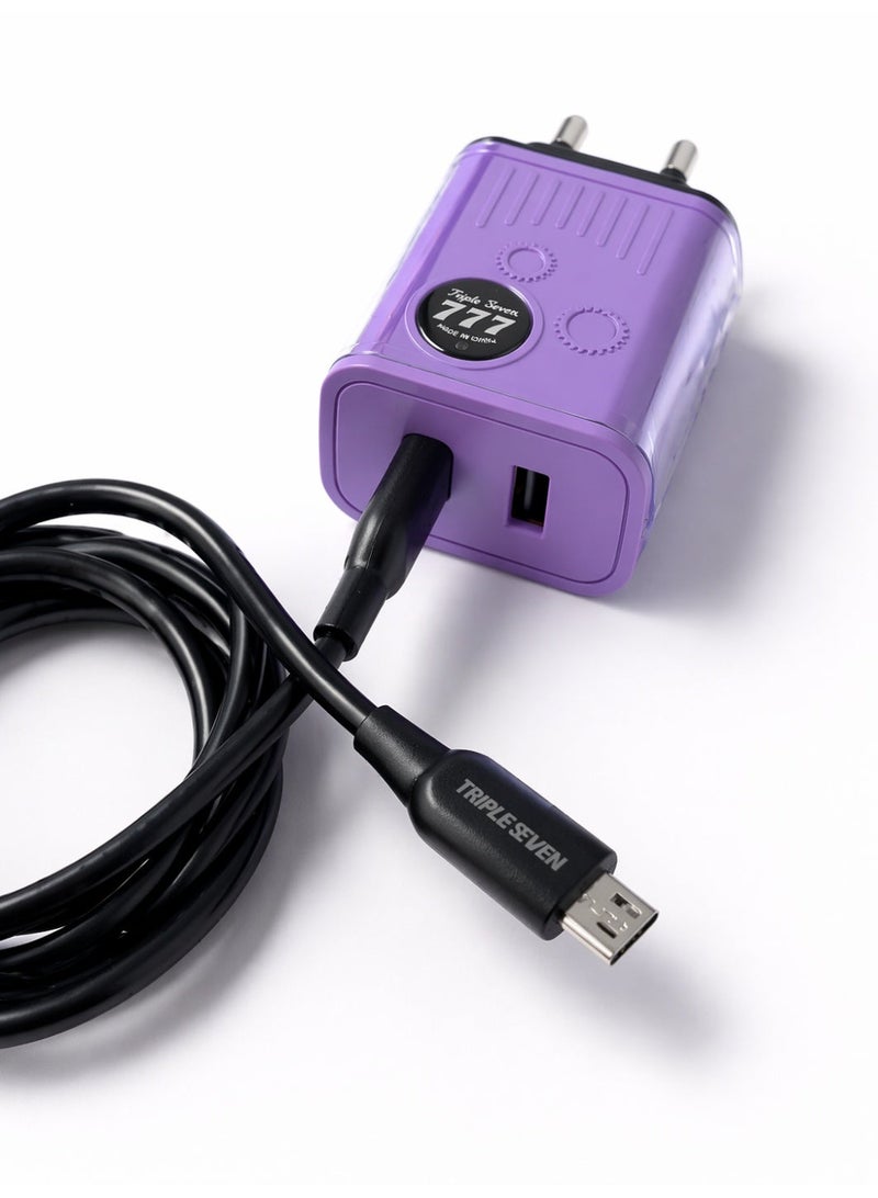 777 شاحن تريبل سفن T7-221 بمنفذين USB – شحن سريع 15 واط – مؤشر LED – مع كابل مايكرو USB – حماية متعددة - Image 5