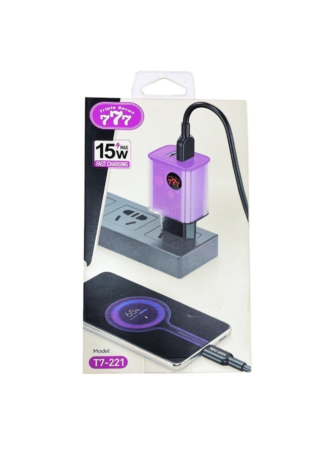 777 شاحن تريبل سفن T7-221 بمنفذين USB – شحن سريع 15 واط – مؤشر LED – مع كابل مايكرو USB – حماية متعددة - Image 3