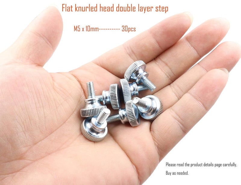 LBY 30pcs Knurled Thumb Screws, M5 x 10mm Flat Knurled Head Fully Threaded, Carbon Steel Galvanized (Double Layer Step) - Image 3
