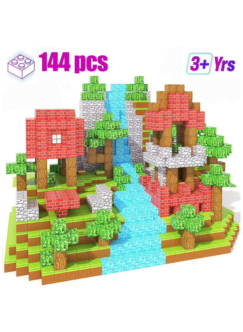 144 PCS Magnetic Blocks – Build Mine Magnet World & Creative Magnet Cubes Construction Set, STEM Sensory Toys for Kids, Boys & Girls Ages 3-10, Classroom & Birthday Gifts - Image 1