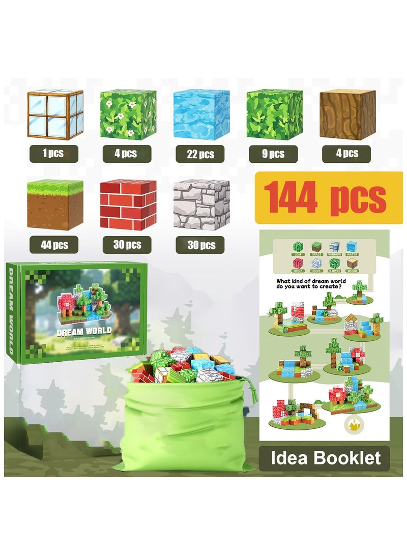 144 PCS Magnetic Blocks – Build Mine Magnet World & Creative Magnet Cubes Construction Set, STEM Sensory Toys for Kids, Boys & Girls Ages 3-10, Classroom & Birthday Gifts - Image 2