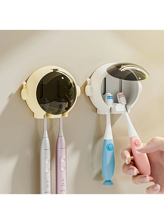 White Astronaut Toothbrush Holder Wall Mounted No Drill Bathroom Organizer - Image 1