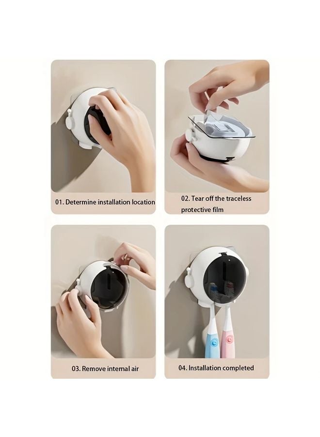 White Astronaut Toothbrush Holder Wall Mounted No Drill Bathroom Organizer - Image 5