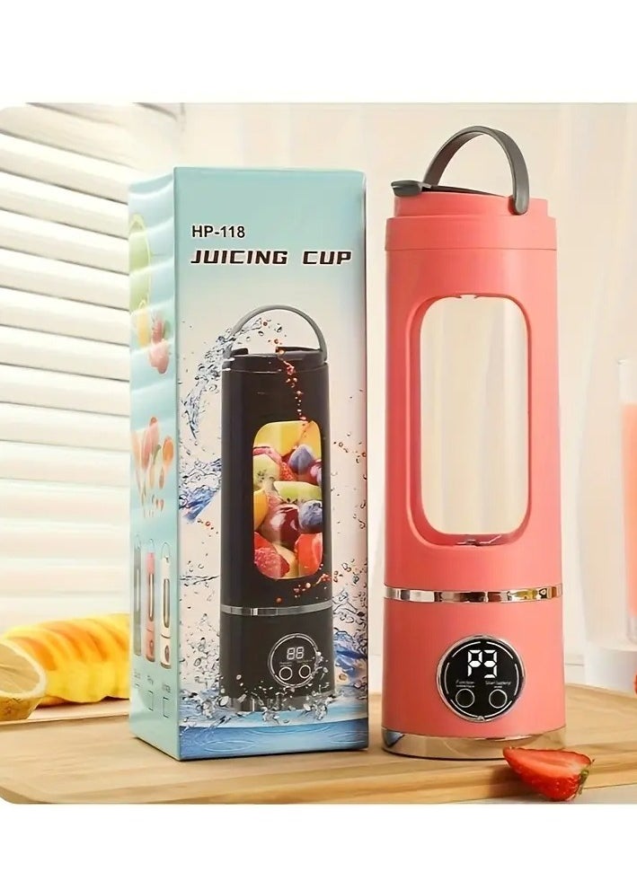 Raxoom USB Electric Safety Juicer Cup, Fruit Juice mixer, Mini Portable Rechargeable/Juicing Mixing Crush Ice Blender Mixer,420-530ml Water Bottle PINK  - Image 1