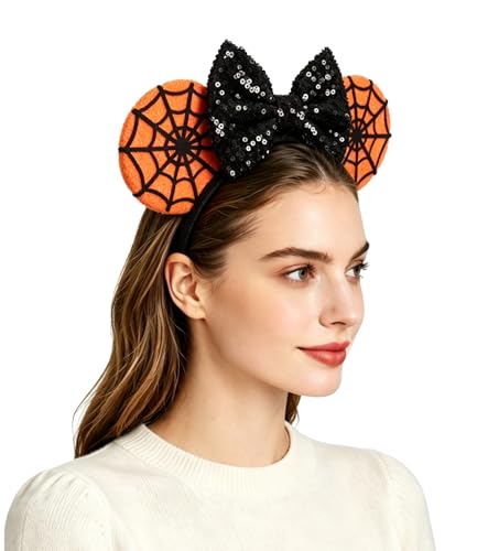 LSHDXD Halloween Christmas Hairband Handmade Headband with Adjustable Mouse Ears Glitter Sequin Spider Web Design Unique Gift for Women Unisex Adults Black 1 Count Pack of 1 - Image 1