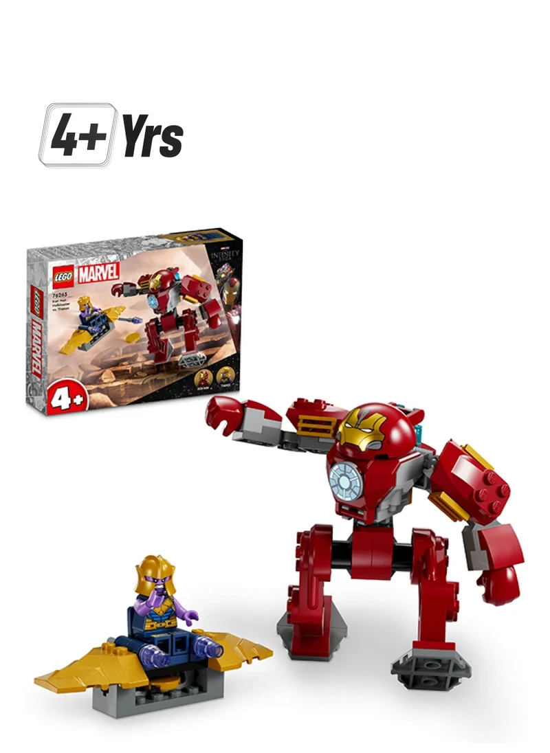 LEGO Marvel Iron Man Hulkbuster Vs. Thanos Building Toy Set; Super Hero Battle Action; Character Sits Inside The Large Suit; Posable Mech, Flying Ship And 2 Minifigures; Gift For Kids Aged 4+ (66 Pieces) 76263