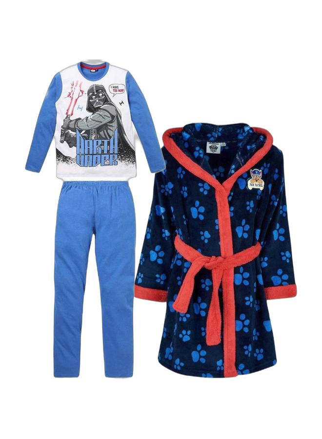 ستار ورز طقم بيجاما بأكمام طويلة مصنوع من القطن بنسبة 100%، وروب حمام بغطاء رأس للأولاد من باو باترول سكاي من كيدز تي في بندل - Image 1