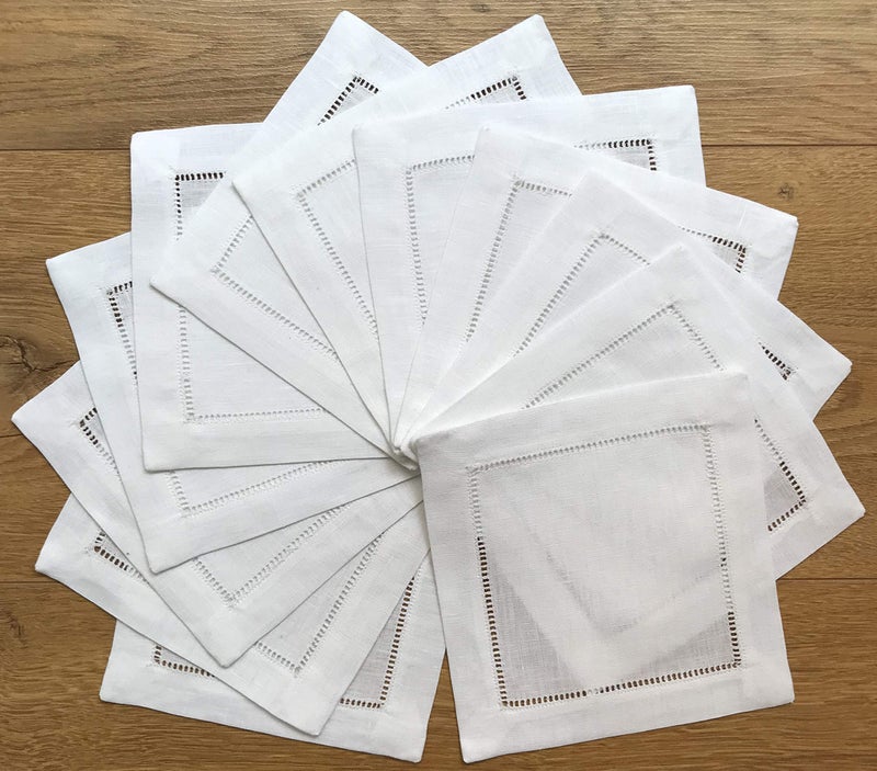 White Linen Cocktail Napkin 6x6A Dozen Cloth Napkin CoastersLadder Hemstitch 100 Linen Beverage Party Napkin Coasters