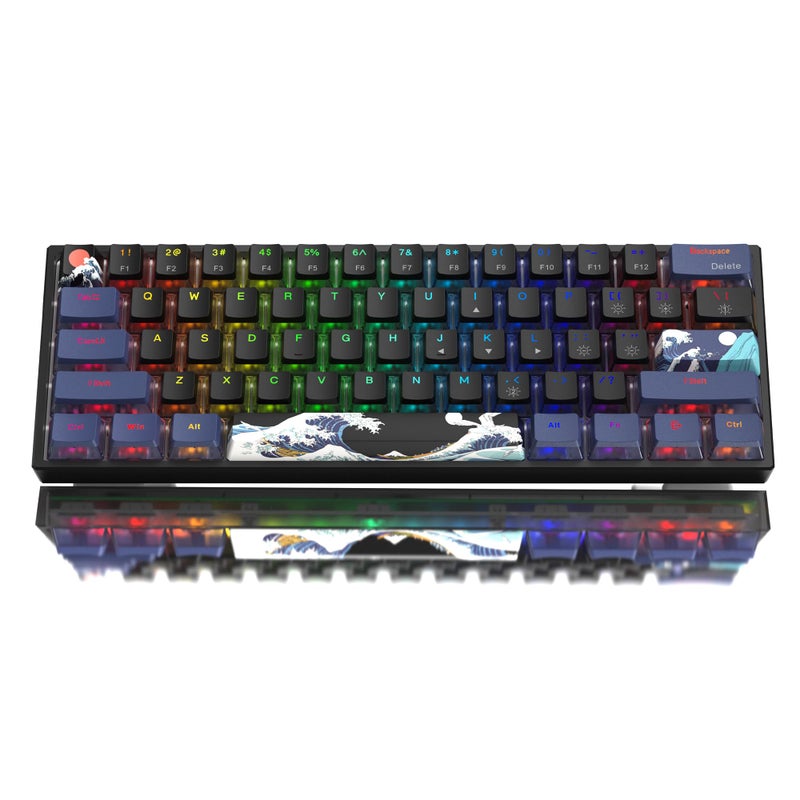 Womier 60 Percent Keyboard Gaming WK61 Creamy Mechanical Wired Keyboard Anime HotSwappable RGB Key Board with PBT Keycaps for Windows PC Gamers POM Linear Red SwitchBlack Kanagawa
