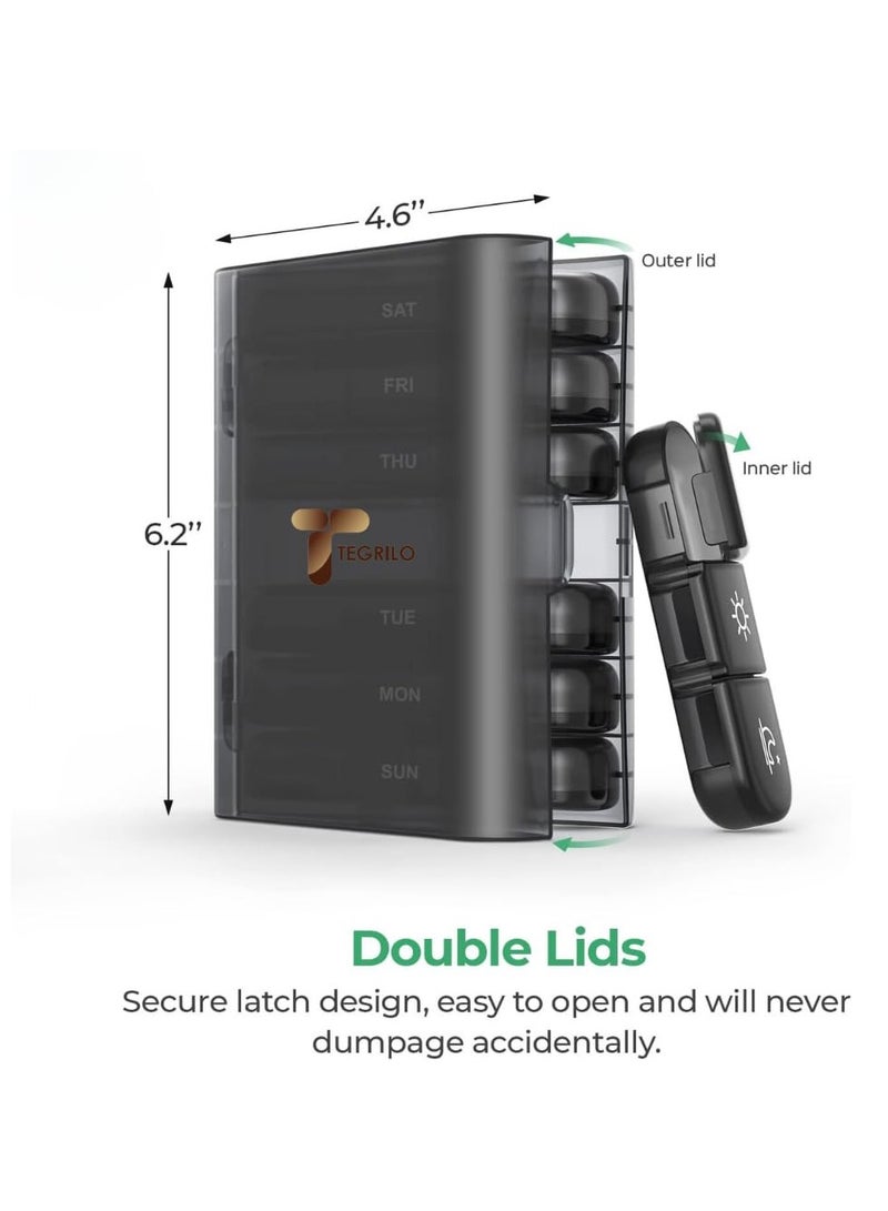 TEGRILO Weekly Pill Organizer 3 Times a Day Portable Travel Pill Box with Large Pill Containers Light-Proof Pill Case for Medication, Vitamins, Fish Oil and Supplements (Pill Box) - Image 3