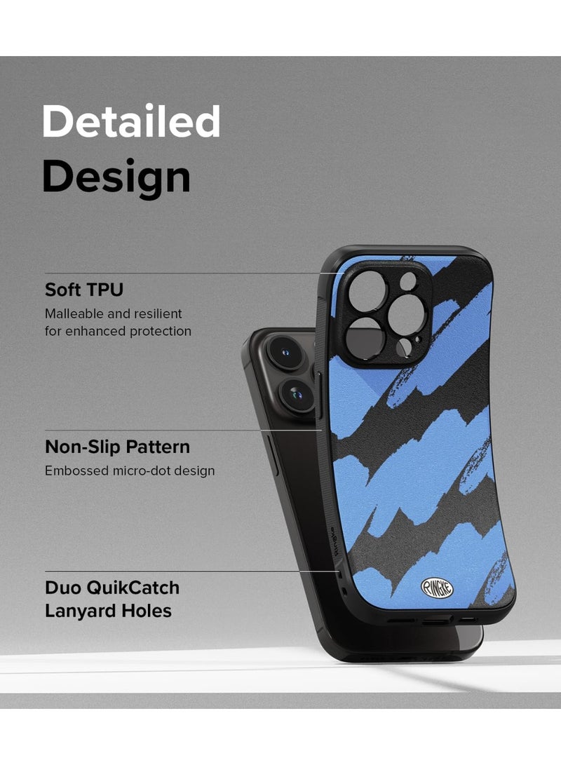 iPhone 15 Pro Case Cover Rugged Flexible Durable Anti-Slip TPU Protection Shockproof iPhone 15 Pro Back Cover - Blue Brush - Image 2
