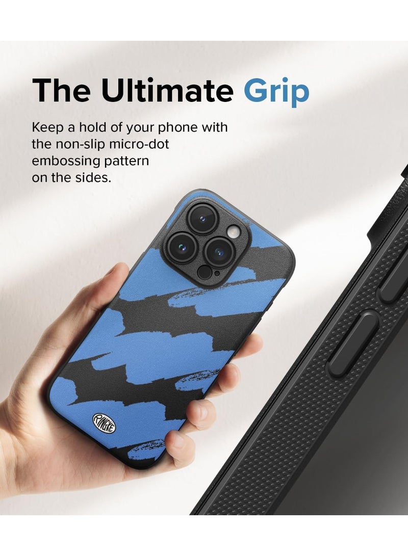 iPhone 15 Pro Case Cover Rugged Flexible Durable Anti-Slip TPU Protection Shockproof iPhone 15 Pro Back Cover - Blue Brush - Image 4