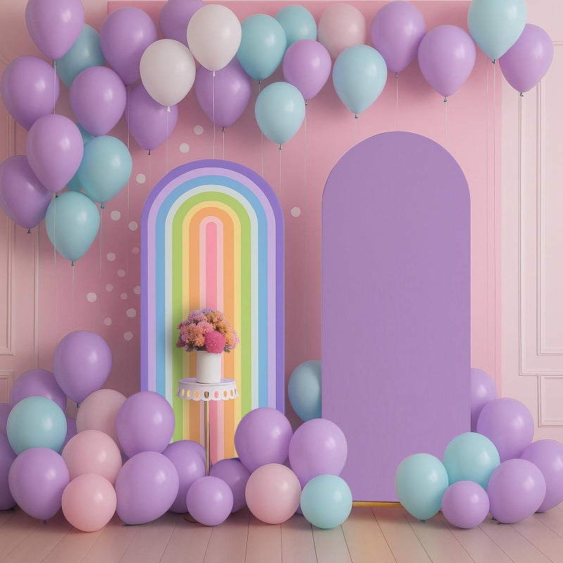 Mindsoft 7.2 ft + 6 ft Rainbow Arch Backdrop Stand Covers Pastel Background Arched Stretchy Fabric Backdrop Cover for Boho Dasiy Birthday Party Wedding Baby Shower Decoration(Purple Rainbow) - Image 5