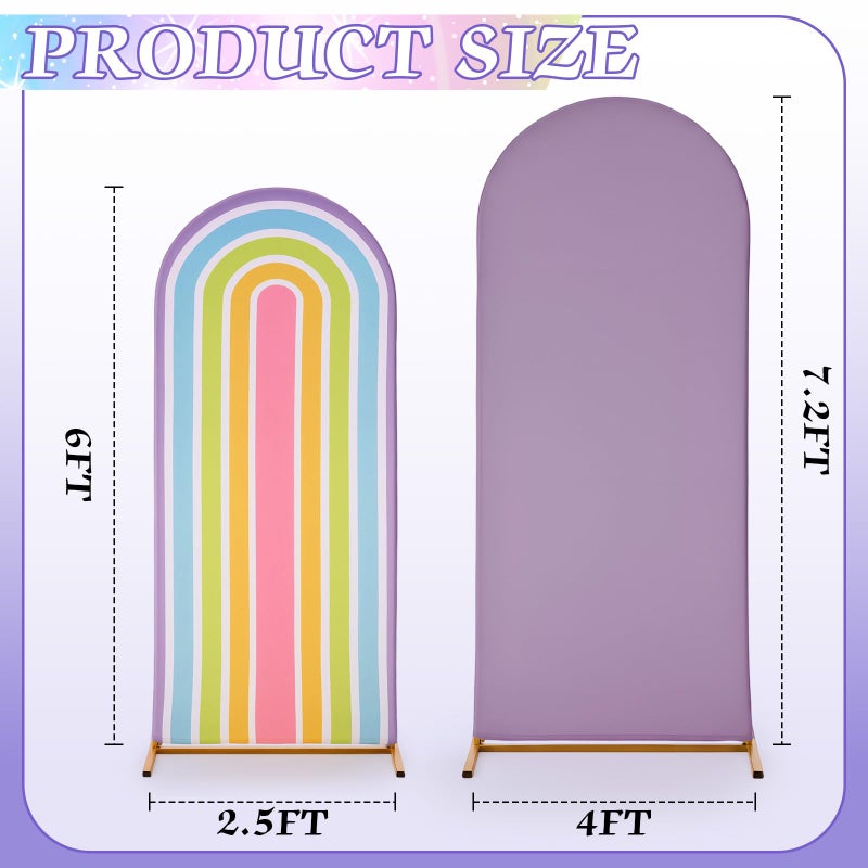 Mindsoft 7.2 ft + 6 ft Rainbow Arch Backdrop Stand Covers Pastel Background Arched Stretchy Fabric Backdrop Cover for Boho Dasiy Birthday Party Wedding Baby Shower Decoration(Purple Rainbow) - Image 2