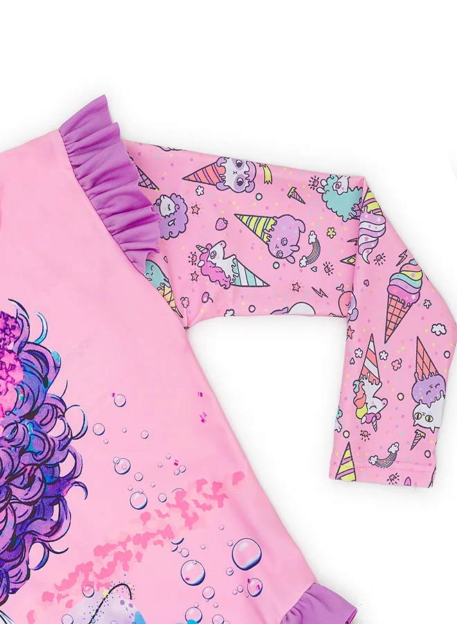 babyqlo Purple Mermaid Print Swimsuit with Ruffles
