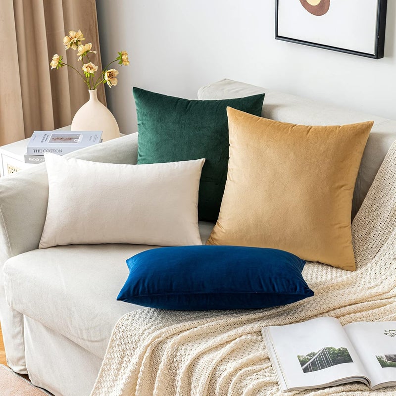 EMEMA Velvet Cushion Cover, Decorative Sofa Cushion Cover, Back Cushion Cover, Cushion Cover with Hidden Zip for Sofa, Bedroom, Set of 2 40 x 60 cm, Dark Green - Image 5